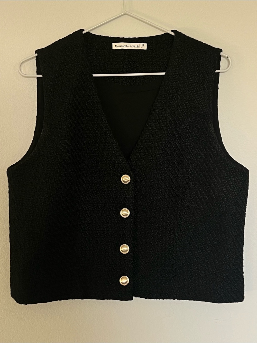 Abercrombie & Fitch Black V-Neck Buttoned Sweater Vest with Gold Buttons